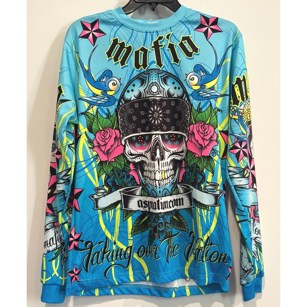 ASP Nation Mens Long Sleeve Shirt Small Mafia Graphic Skull Tattoo Print 21418